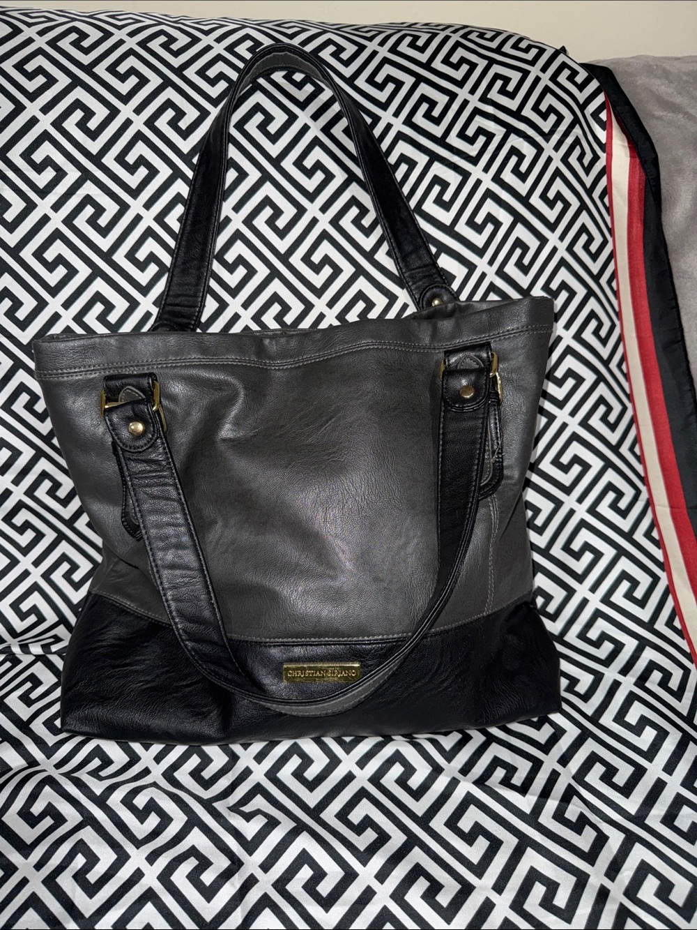 Christian Siriano Two-Tone Black and Gray Leather Tote